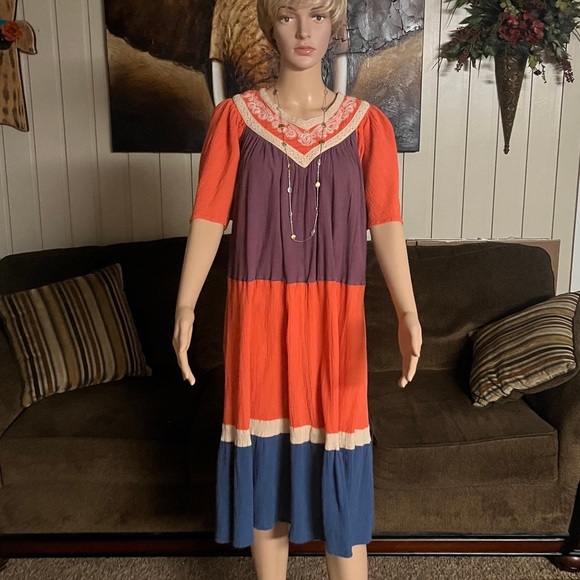 Go Softly Patio • Vintage • Boho • Orange/ Beige/Purple • Small •  Nightgown - Picture 5 of 16